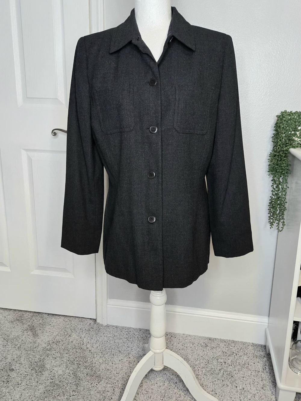 Vintage LOFT 100% Wool Charcoal Shacket | Size 10 | Quiet Luxury Minimalist